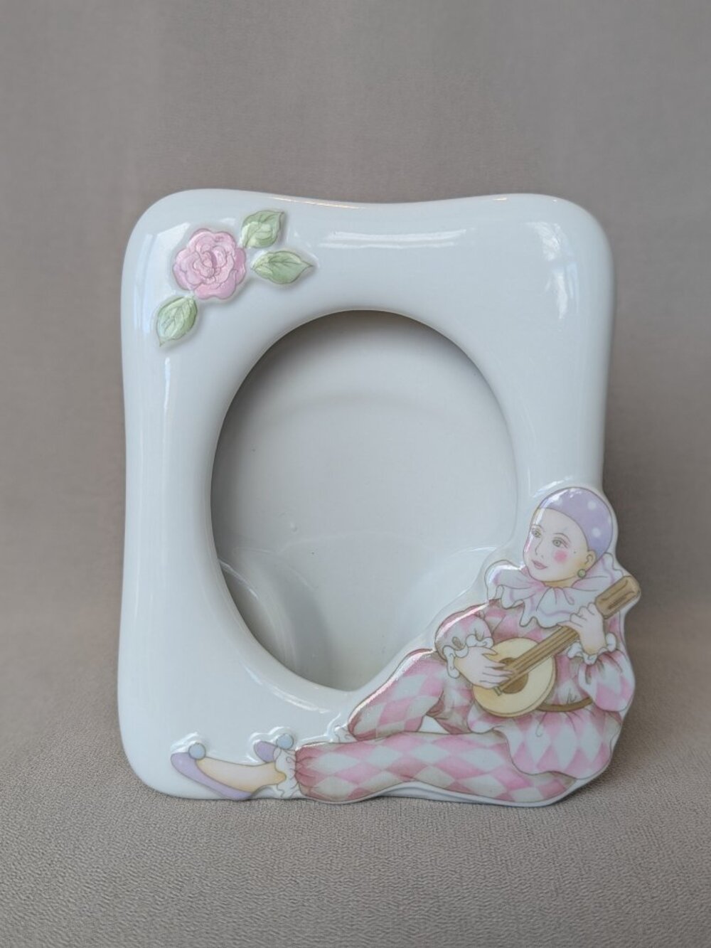 Vintage Porcelain Pierrot Picture Frame Japan 1080s 5"x4"